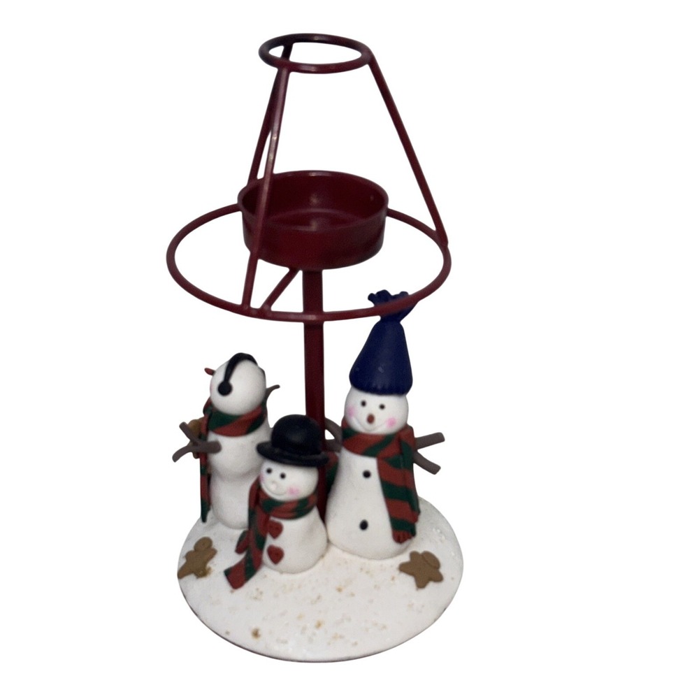 Walmart‎ Snowman Family Tea Light Candle Holder Red Metal Christmas Decor 665585